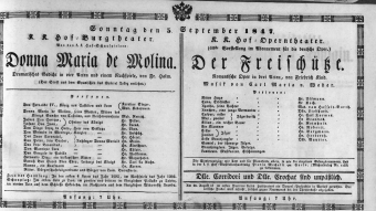 Theaterzettel (Oper und Burgtheater in Wien) 18470905 Seite: 1