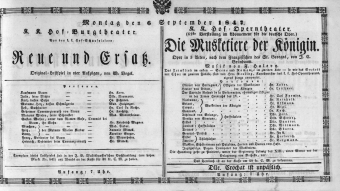 Theaterzettel (Oper und Burgtheater in Wien) 18470906 Seite: 1