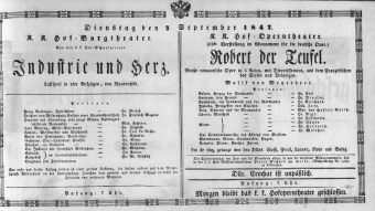 Theaterzettel (Oper und Burgtheater in Wien) 18470907 Seite: 1