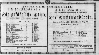 Theaterzettel (Oper und Burgtheater in Wien) 18470910 Seite: 1
