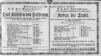 Theaterzettel (Oper und Burgtheater in Wien) 18470912 Seite: 1