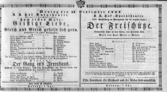 Theaterzettel (Oper und Burgtheater in Wien) 18470913 Seite: 1