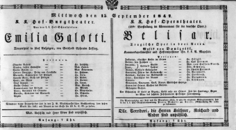 Theaterzettel (Oper und Burgtheater in Wien) 18470915 Seite: 1