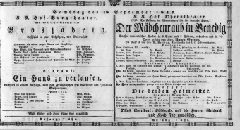 Theaterzettel (Oper und Burgtheater in Wien) 18470918 Seite: 1