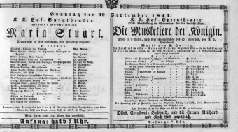 Theaterzettel (Oper und Burgtheater in Wien) 18470919 Seite: 1