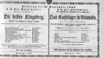 Theaterzettel (Oper und Burgtheater in Wien) 18470921 Seite: 1