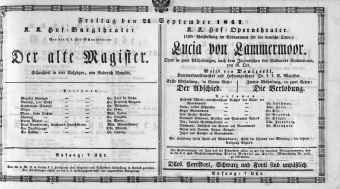 Theaterzettel (Oper und Burgtheater in Wien) 18470924 Seite: 1