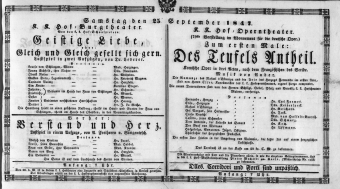 Theaterzettel (Oper und Burgtheater in Wien) 18470925 Seite: 1