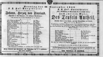 Theaterzettel (Oper und Burgtheater in Wien) 18470926 Seite: 1
