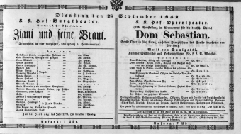 Theaterzettel (Oper und Burgtheater in Wien) 18470928 Seite: 1