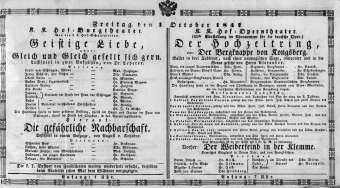 Theaterzettel (Oper und Burgtheater in Wien) 18471001 Seite: 1