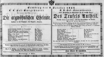 Theaterzettel (Oper und Burgtheater in Wien) 18471002 Seite: 1