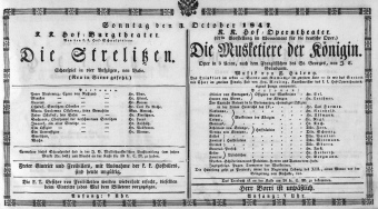 Theaterzettel (Oper und Burgtheater in Wien) 18471003 Seite: 1