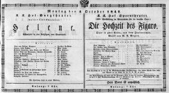 Theaterzettel (Oper und Burgtheater in Wien) 18471004 Seite: 1