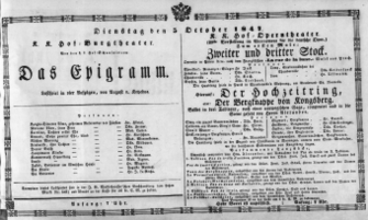 Theaterzettel (Oper und Burgtheater in Wien) 18471005 Seite: 1