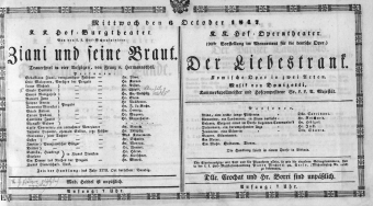Theaterzettel (Oper und Burgtheater in Wien) 18471006 Seite: 1