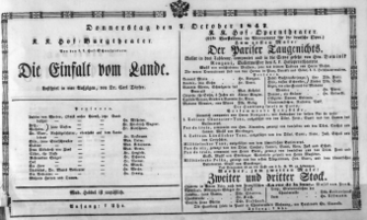 Theaterzettel (Oper und Burgtheater in Wien) 18471007 Seite: 1