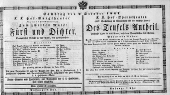 Theaterzettel (Oper und Burgtheater in Wien) 18471009 Seite: 1