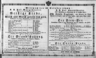 Theaterzettel (Oper und Burgtheater in Wien) 18471013 Seite: 1