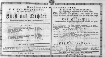 Theaterzettel (Oper und Burgtheater in Wien) 18471016 Seite: 1