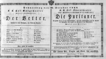 Theaterzettel (Oper und Burgtheater in Wien) 18471021 Seite: 1