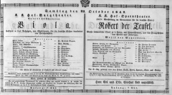 Theaterzettel (Oper und Burgtheater in Wien) 18471023 Seite: 1