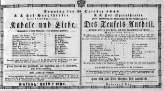 Theaterzettel (Oper und Burgtheater in Wien) 18471024 Seite: 1