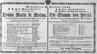 Theaterzettel (Oper und Burgtheater in Wien) 18471025 Seite: 1