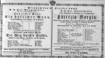 Theaterzettel (Oper und Burgtheater in Wien) 18471027 Seite: 1