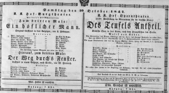 Theaterzettel (Oper und Burgtheater in Wien) 18471030 Seite: 1