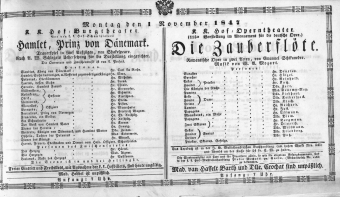 Theaterzettel (Oper und Burgtheater in Wien) 18471101 Seite: 1