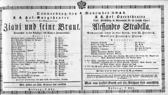 Theaterzettel (Oper und Burgtheater in Wien) 18471104 Seite: 1
