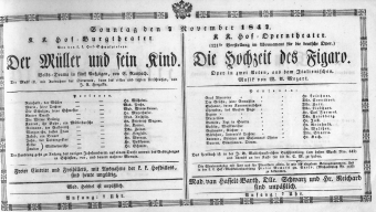 Theaterzettel (Oper und Burgtheater in Wien) 18471107 Seite: 1