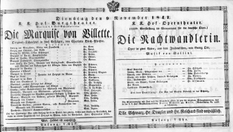 Theaterzettel (Oper und Burgtheater in Wien) 18471109 Seite: 1