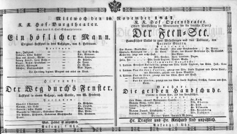 Theaterzettel (Oper und Burgtheater in Wien) 18471110 Seite: 1