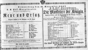 Theaterzettel (Oper und Burgtheater in Wien) 18471111 Seite: 1