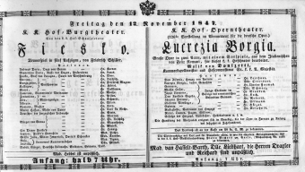Theaterzettel (Oper und Burgtheater in Wien) 18471112 Seite: 1