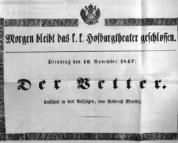 Theaterzettel (Oper und Burgtheater in Wien) 18471116 Seite: 1