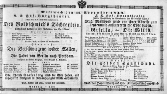 Theaterzettel (Oper und Burgtheater in Wien) 18471117 Seite: 1