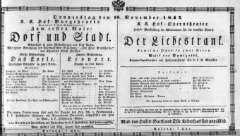 Theaterzettel (Oper und Burgtheater in Wien) 18471118 Seite: 1