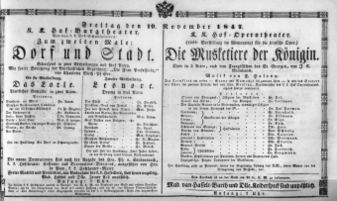 Theaterzettel (Oper und Burgtheater in Wien) 18471119 Seite: 1
