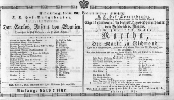 Theaterzettel (Oper und Burgtheater in Wien) 18471126 Seite: 1
