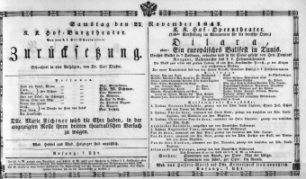 Theaterzettel (Oper und Burgtheater in Wien) 18471127 Seite: 1