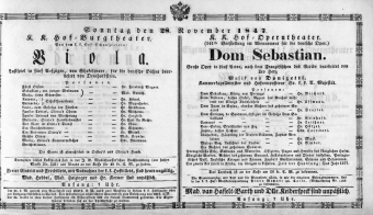 Theaterzettel (Oper und Burgtheater in Wien) 18471128 Seite: 1