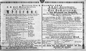 Theaterzettel (Oper und Burgtheater in Wien) 18471203 Seite: 1