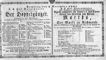 Theaterzettel (Oper und Burgtheater in Wien) 18471204 Seite: 1