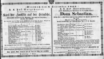 Theaterzettel (Oper und Burgtheater in Wien) 18471208 Seite: 1