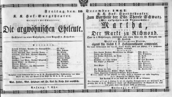 Theaterzettel (Oper und Burgtheater in Wien) 18471210 Seite: 1