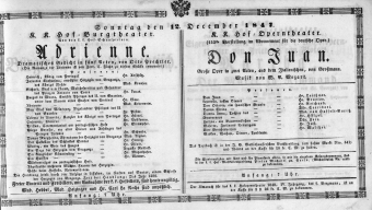 Theaterzettel (Oper und Burgtheater in Wien) 18471212 Seite: 1