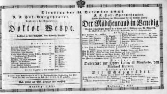 Theaterzettel (Oper und Burgtheater in Wien) 18471214 Seite: 1